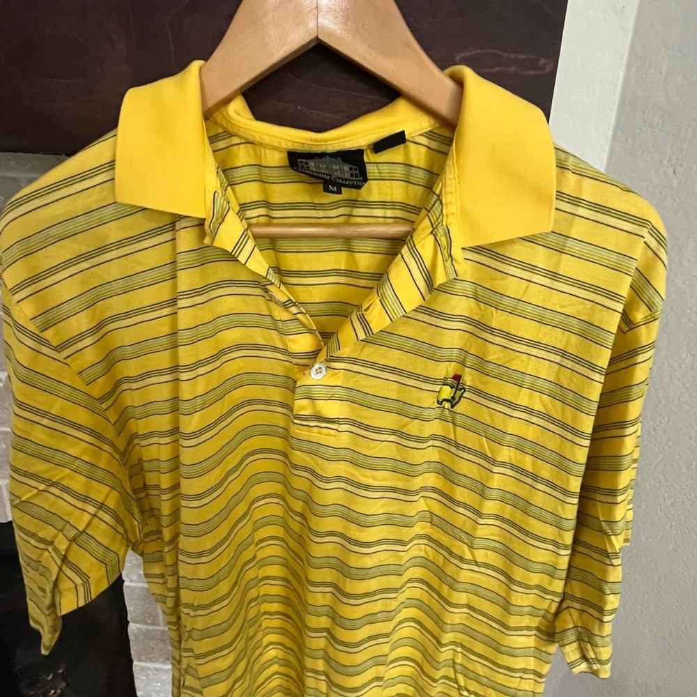 Masters Clubhouse Collection Polo Shirt Yellow‎ Green Striped Mens Size Medium